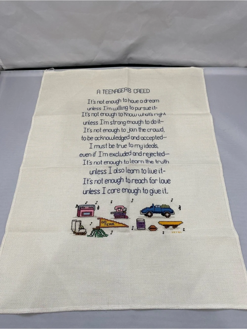 Embroidered 'A Teenager's Creed' Wall Hanging - Cream with Multicolor Accents